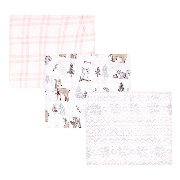 slide 1 of 1, Hudson Baby Infant Girl Cotton Muslin Swaddle Blankets, Winter Forest, One Size - Winter Forest - 3-Pack 3-Pack - Winter Forest