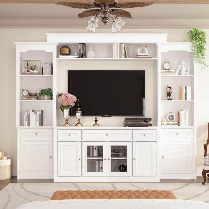 104.3"x82.3" Complete Entertainment Wall Unit White TV Stand Display