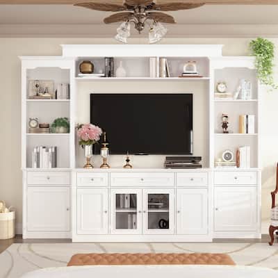 104.3"x82.3" Complete Entertainment Wall Unit White TV Stand Display
