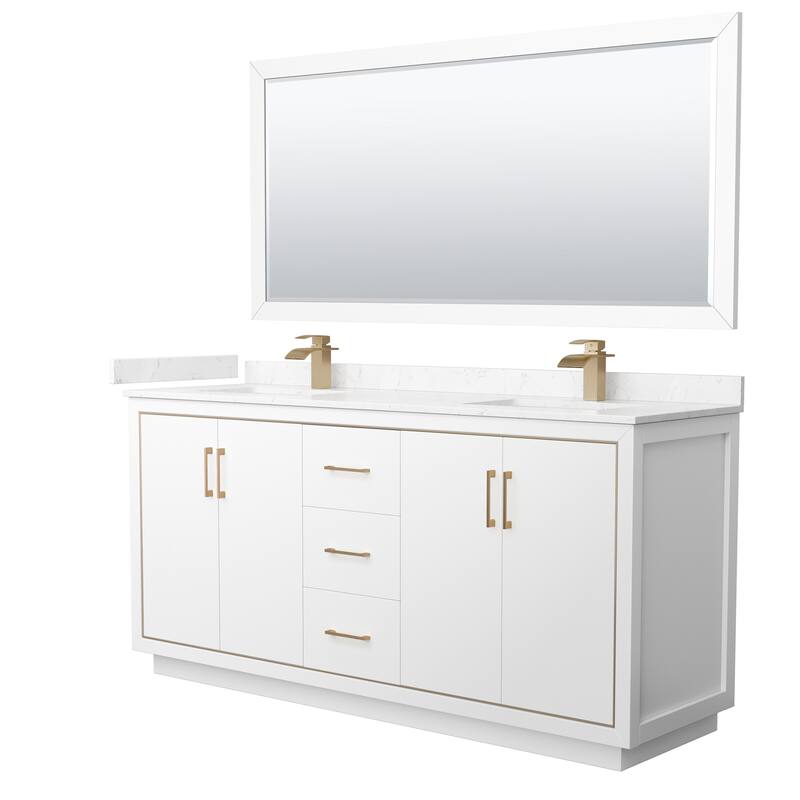 Wyndham Collection WCF1111-72D-VCA-M70 Icon 72" Free Standing Double - White / Carrara Cultured Marble Top / Satin Bronze - Painted