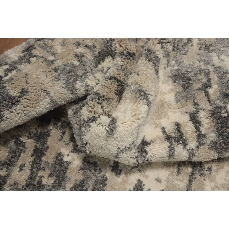 Machine Made Oriental Polyester Carpet Tribal All-Over Beige & Ivories Shaggy Area Rug - 10' 0'' X 7' 10''