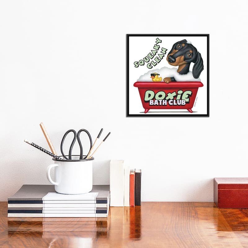 iCanvas "Black Dachshund Squeaky Clean" by Danny Gordon Framed Canvas Print