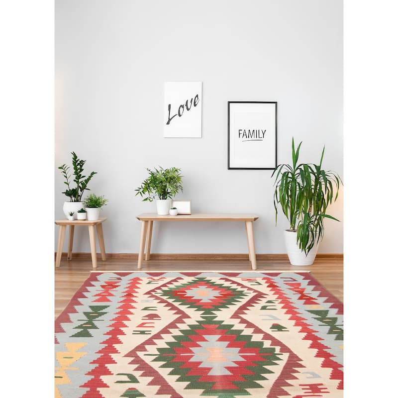 ECARPETGALLERY Flat-Weave Sivas Cream Wool Kilim - 3'10 x 5'10