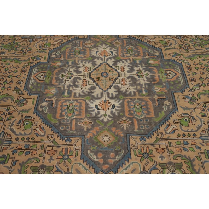 Hand Knotted Oriental 100% Wool Carpet Traditional Floral Peach Tabriz Area Rug - 11' 9'' X 8' 10''