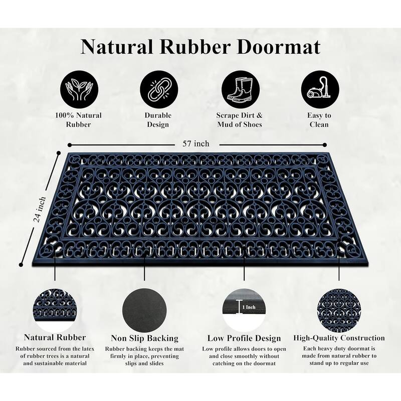 A1HC Large Door Mat, Natural Rubber, Ideal for an entryway, Scrapes Shoes Clean of Dirt & Grime