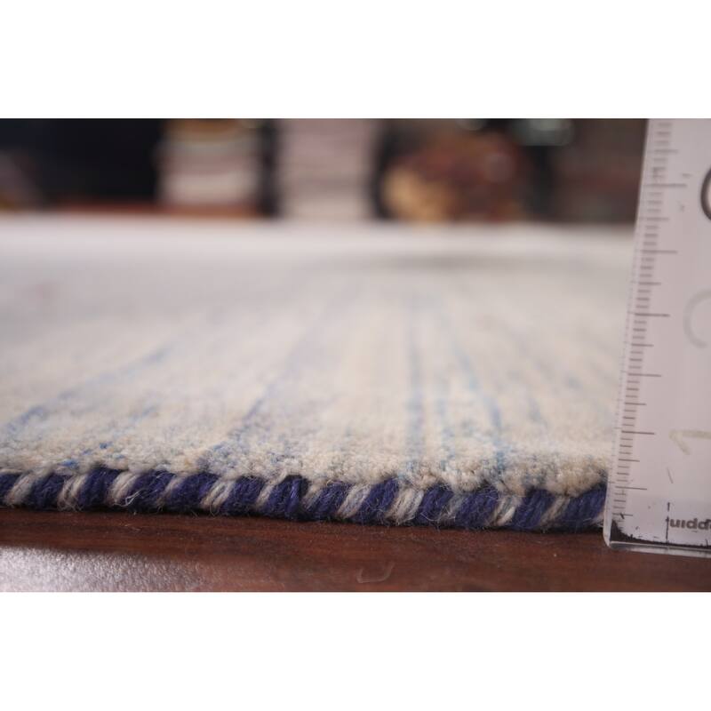 Striped Tribal Gabbeh Indian Area Rug Hand-Knotted Wool Carpet - 8'4"x 9'10"