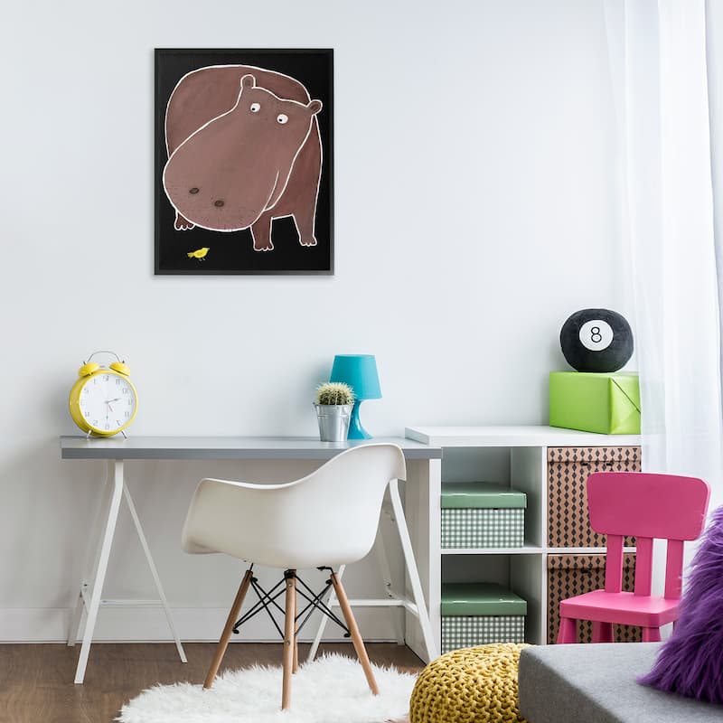 Stupell Hippo & Bird on Black Framed Giclee Art Design By Carla Daly
