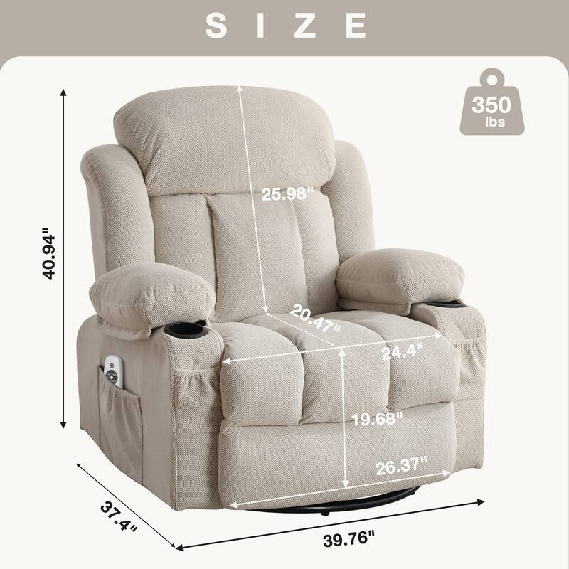 Massage Swivel Recliner Chair Sofa with USB and 2 Cup Holders & Heated
