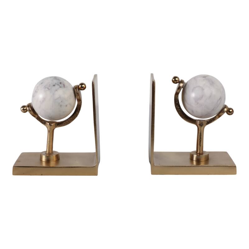 Metal Marble Bookends Globe Sculpture Sphere (Set of 2) - 7" Gold - 11.25"