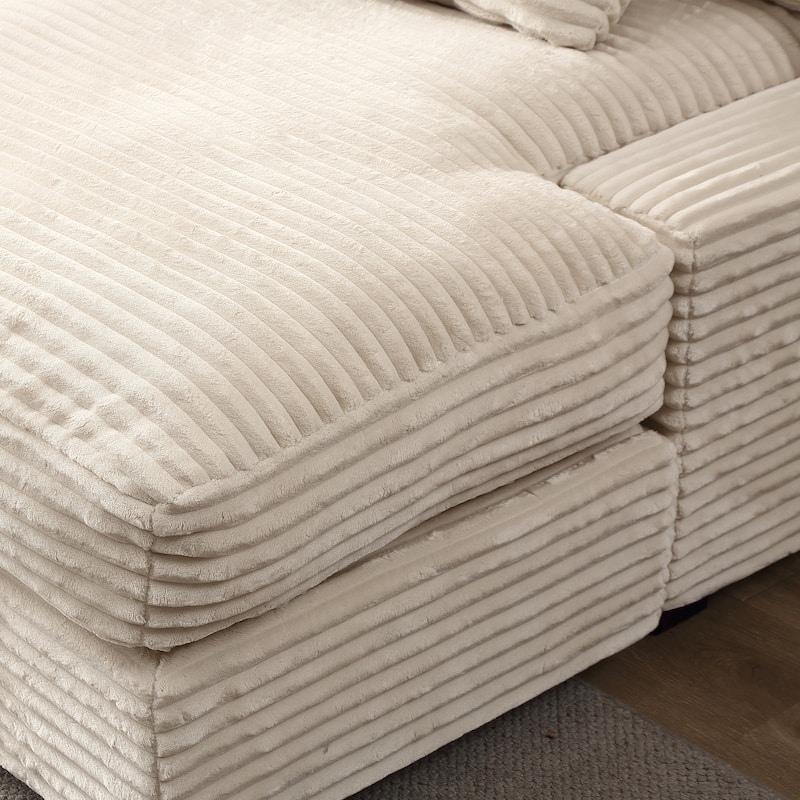 Corduroy Fabric Sofa Single Couch Convertible Sofa Bed, Beige