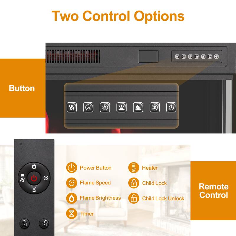 36'' Electric Fireplace with Remote Control