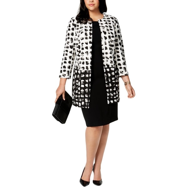 Kasper Womens Plus Jacket Open Front 3/4 Sleeve