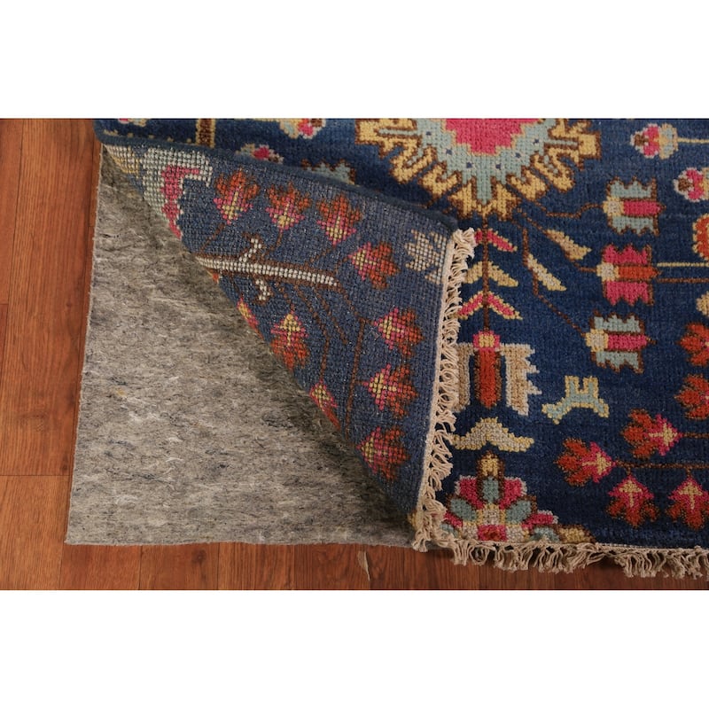 All-Over Blue Oushak Indian Foyer Rug Hand-Knotted Wool Carpet - 3'1"x 5'0"