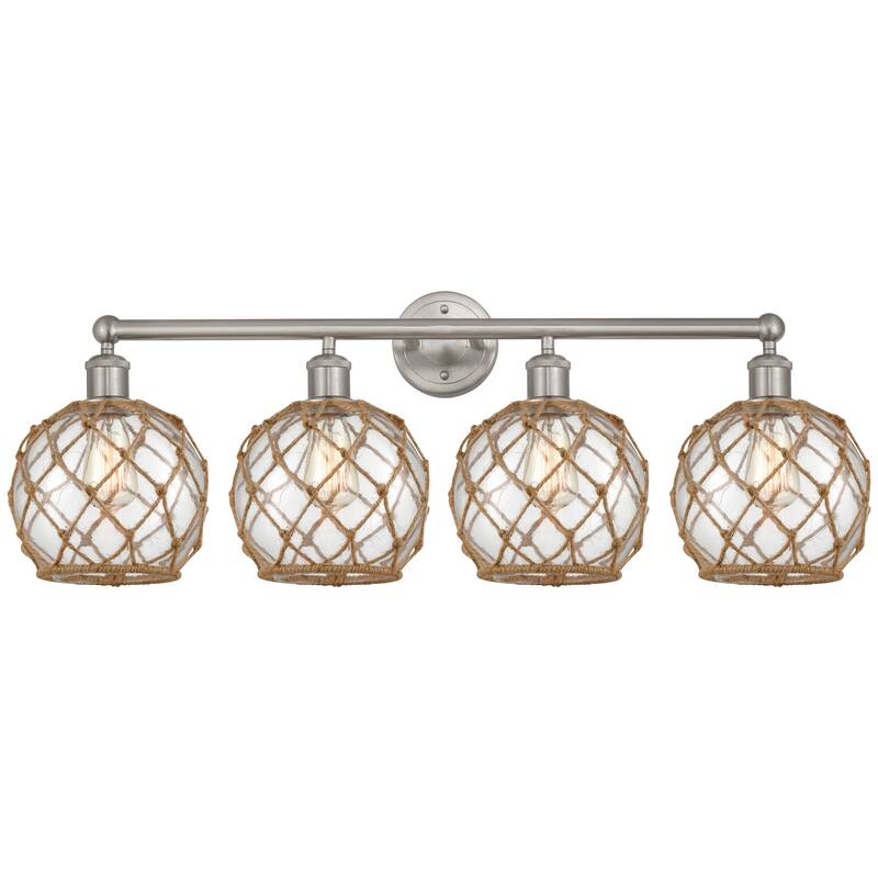 Innovations Lighting Endless Possibilities Edison - Farmhouse Rope - 4 Light 35" Bath Vanity Light - Clear Glass with Brown Rope/Brushed Satin Nickel