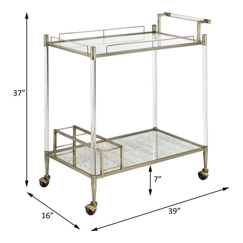 Cirro Antique Mirror & Wire Brass Finish Serving Cart(no include stool)