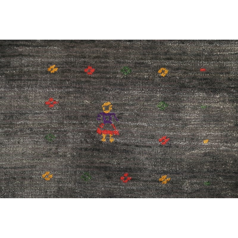 Dark Gray & Green Gabbeh Oriental Area Rug Hand-Knotted Wool Carpet - 7'11" x 9'10"