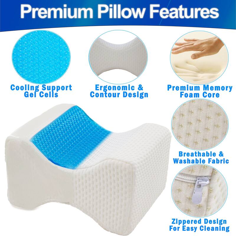 Orthopedic Cooling Gel & Memory Foam Knee Pillow,Ergonomic Leg Support Wedge,Alignment for Side Sleepers Washable Cover