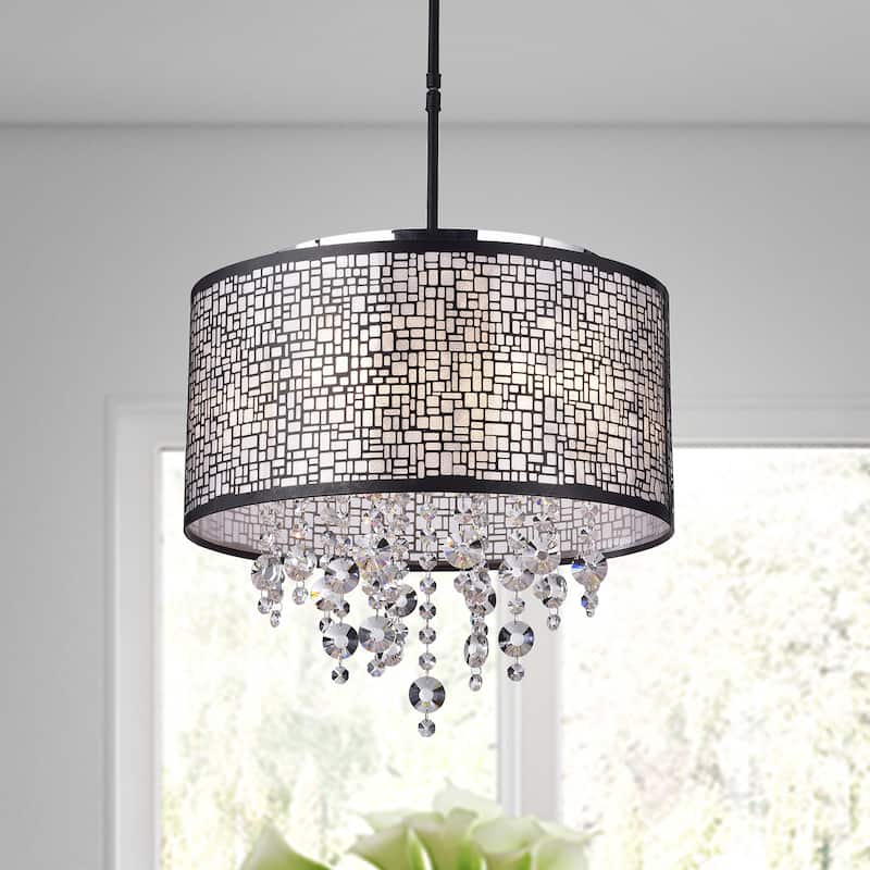 Anais 4-light Black Metal and Crystal Drum Chandelier