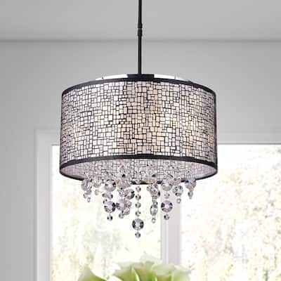Anais 4-light Black Metal and Crystal Drum Chandelier