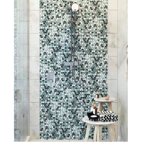 Apollo Tile 10 pack 10.8-in x 11.5-in Blue-White Hexagon Glossy-Matte Finish Glass Mosaic Floor and Wall Tile (8.63 Sq ft/case)