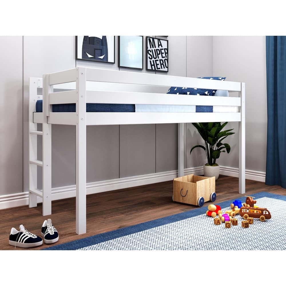 JACKPOT Contemporary Low Loft Twin Bed with End Ladder