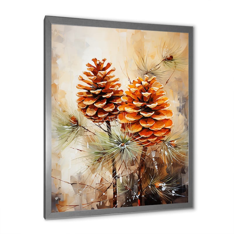 Designart "Spruce Pine Tree Forest IV" Tree Pine Wall Decor Brown - Traditional Bedroom Framed Canvas Wall Art