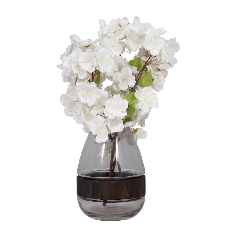 Sagebrook Home Glass Clear Frost Round Belly Vase With Wood Band
