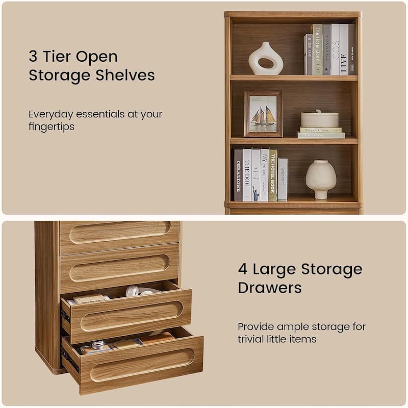 Bookcase with 4 Drawers 72.1" Tall Bookshelf with 3 Storage Shelves