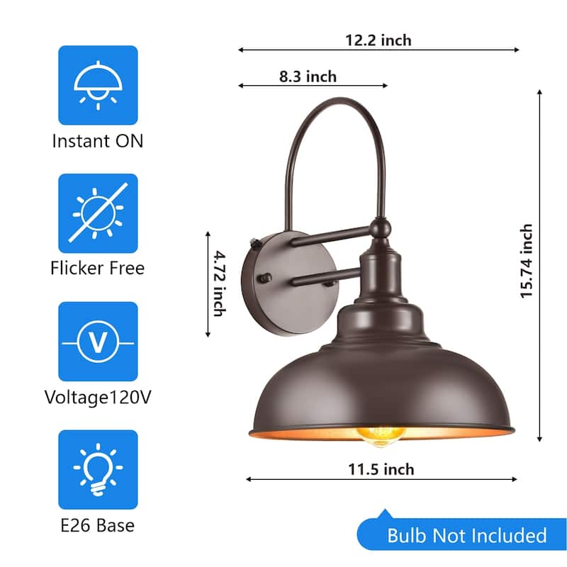 Farmhouse Gooseneck Dusk to Dawn Outdoor Wall Lights A set of two, Waterproof for House Porch Garage