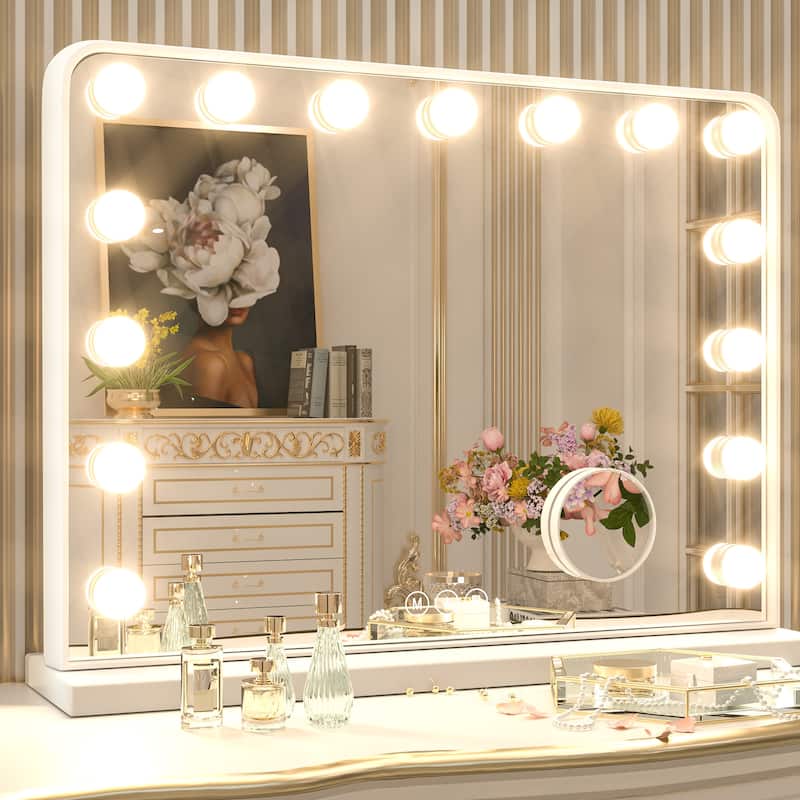 Keonjinn LED Makeup Hollywood Vanity Mirror with 15/18 LED Lights - 23x18 - White