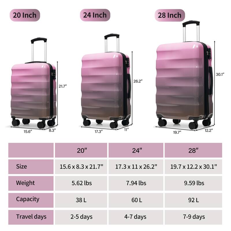 Hardshell Luggage Set 3 Piece, Expandable Glossy Suitcases w/Spinner Wheels and TSA Lock, Lightweight Durable PC+ABS for Travel