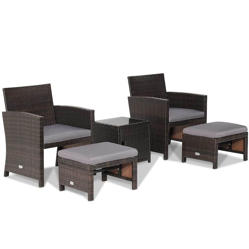 Costway 5PCS Patio Rattan Furniture Set Ottoman Cushioned W/Cover - See Details