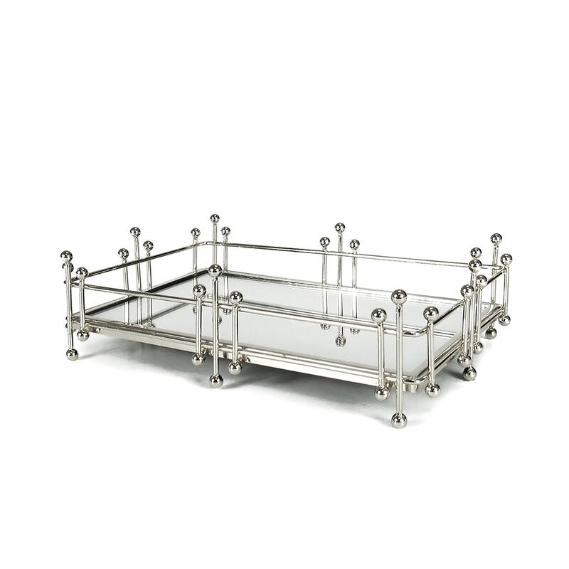 Silver Radiant Rectangle Metal Mirror Decorative Tray Serving Platter - 12" L x 7.5" W x 3.5" H - SIlver