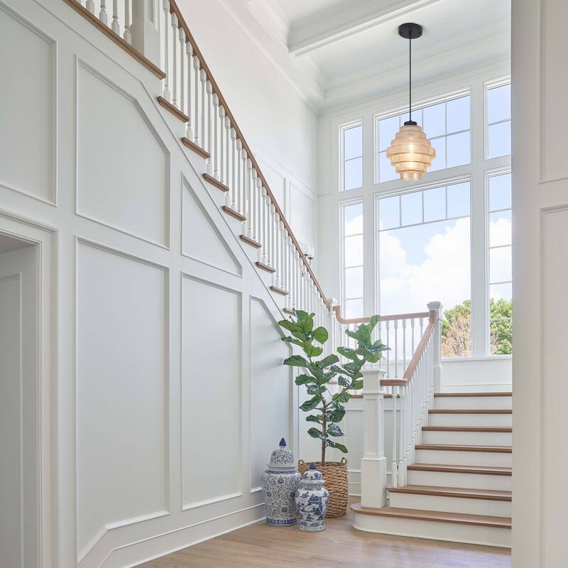 1-Light Classic Pendant Light with Glass Shade, Semi Flush Mount Chandelier for Dining Room Living Room Bedroom Kitchen