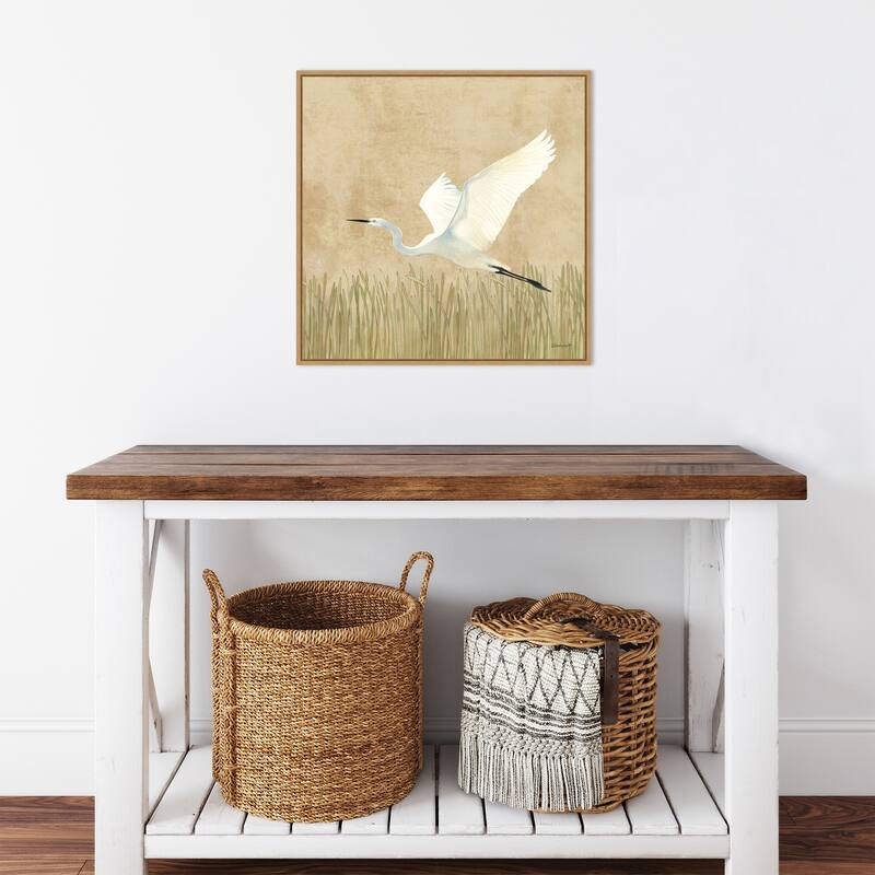 Egret Alighting II by Kathrine Lovell (22 x 22 in.), Framed Canvas Wall Art Print - Sylvie Maple - Sylvie Maple