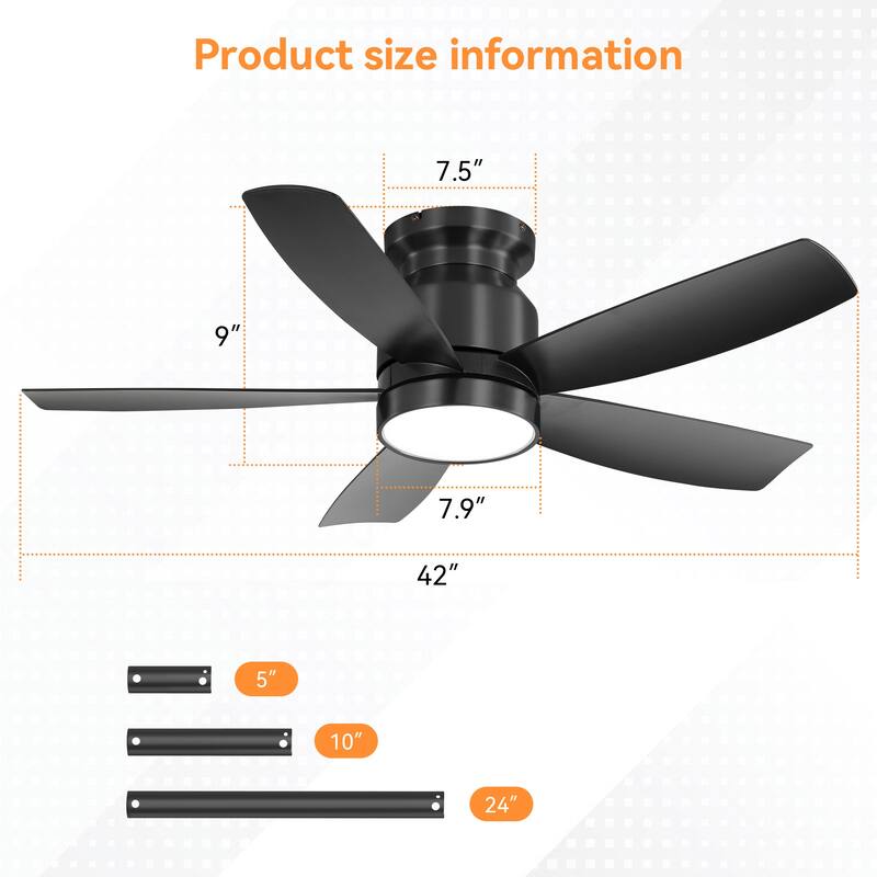 Remote Control Ceiling Fan with Dimmable LED Light, 6-Speed Wind Adjustable Reversible DC Motor Flush Mount Ceiling Fan