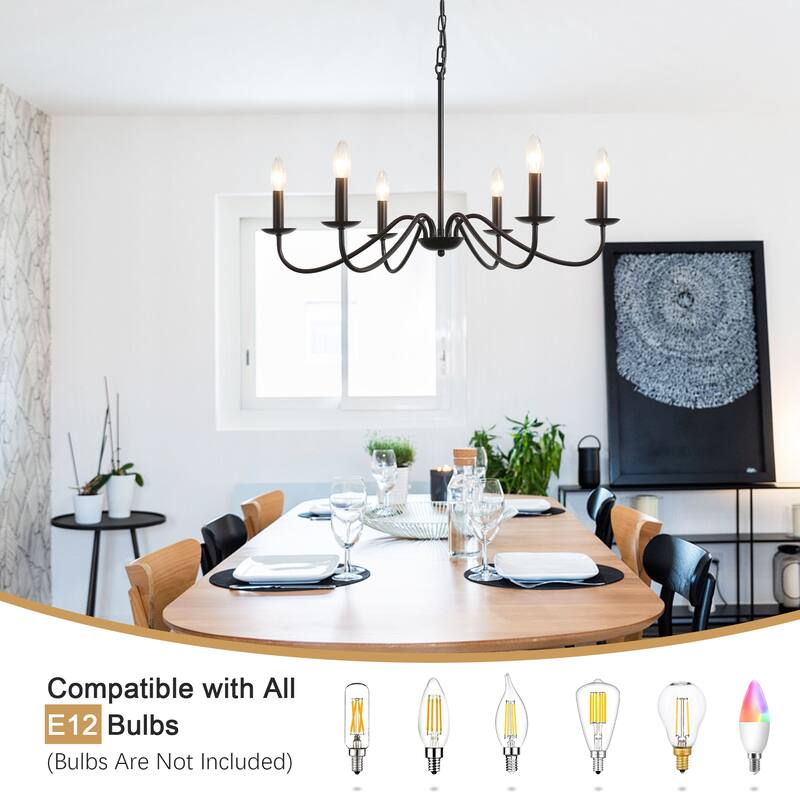 6-Light Rustic Farmhouse Simple Candle Chandelier for Bedroom, Kitchen, Living Room and Foyer