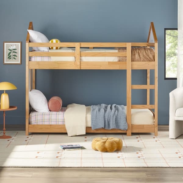 slide 2 of 34, Walker Edison Wood Twin over Twin Bunk Bed Natural Pine