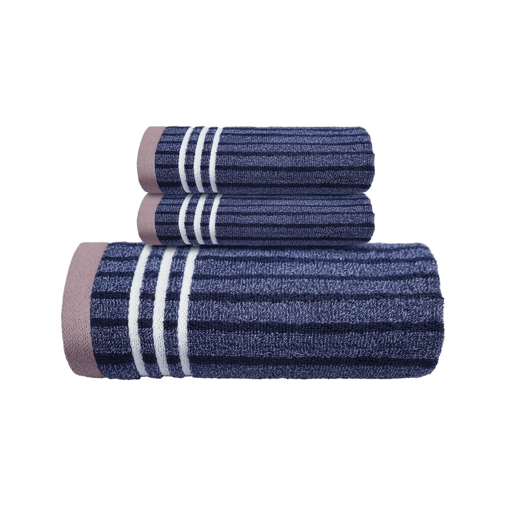 3 Piece Cotton Striped Bath Towel Set