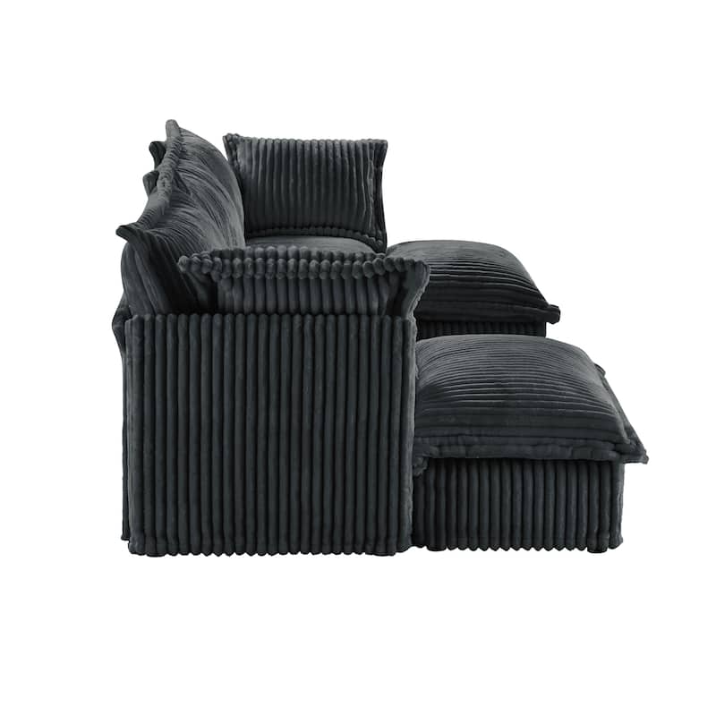 Slipcovered U-Shape 3-Seater Corduroy Sectional Deep Seat Sofa Couch
