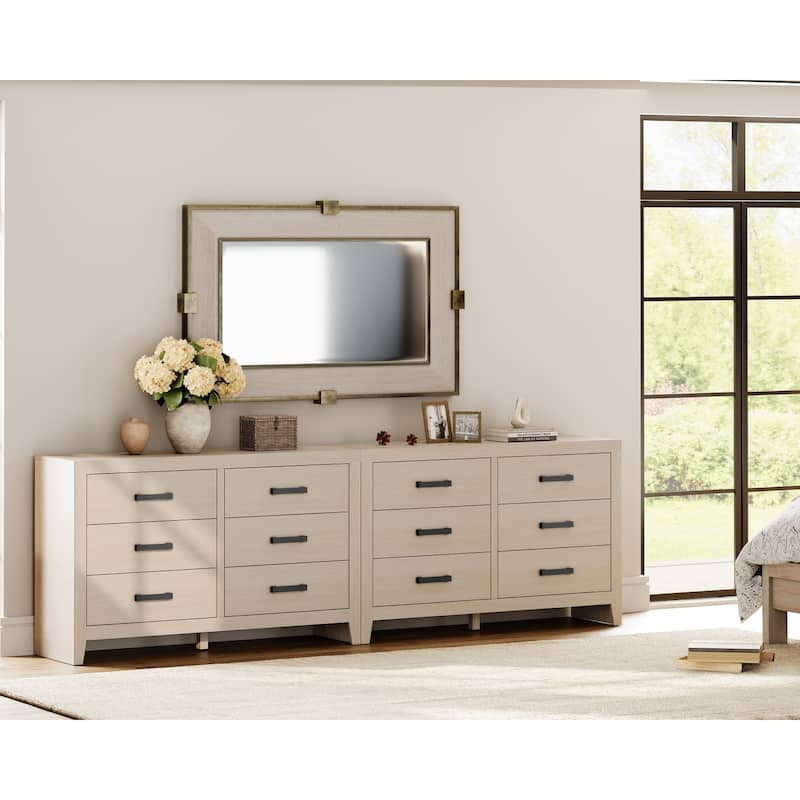 WAMPAT 106'' Rustic TV Stand Dresser - Farmhouse Entertainment Center with 12 Storage Drawers