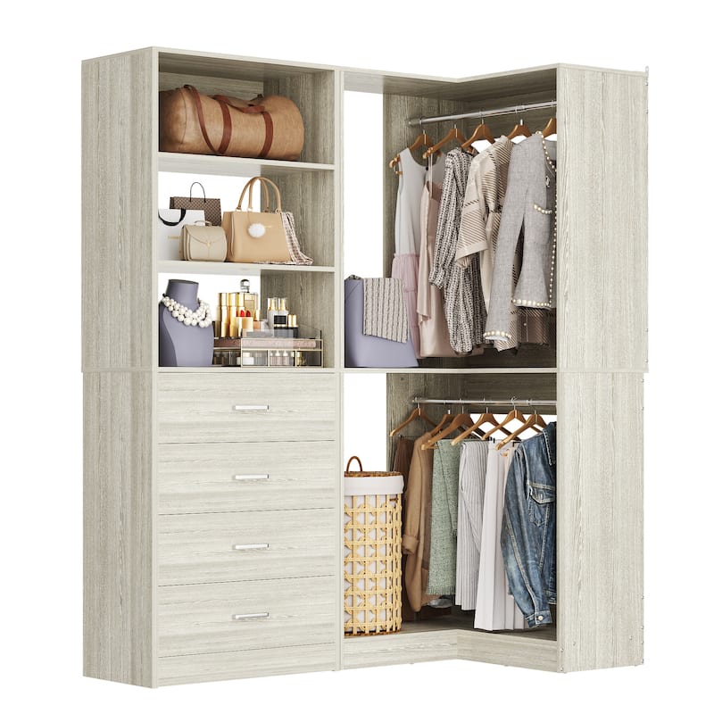 Cimly Set of 2 Corner Closet Organizer, Freestanding Closet System with Wooden Drawers