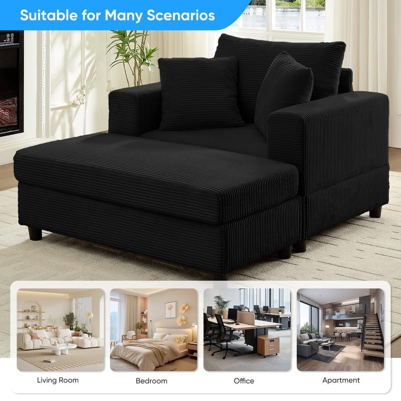 Mixoy Corduroy Chaise Lounge Deep Seat Sleeper Sofa Chair with Storage Ottoman,Upholstered 1-Seater/Loveseat Sofa Couch