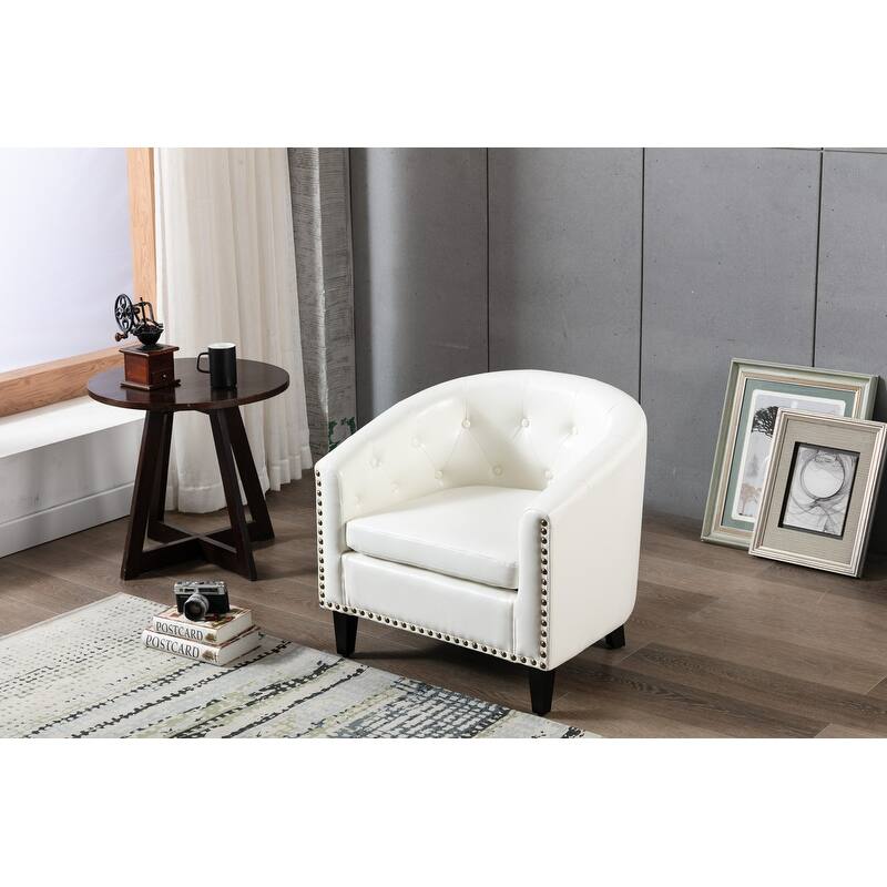PU Leather Tufted Barrel ChairTub Chair - White