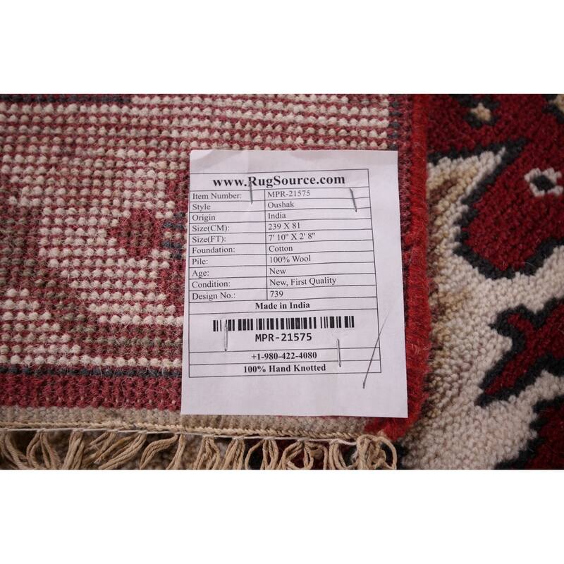 Red Oushak Oriental Runner Rug Handmade Wool Carpet - 2'8"x 7'10"