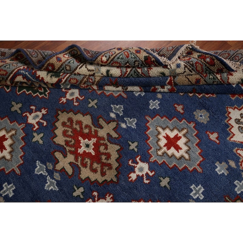Blue Geometric Kazak Oriental Area Rug Handmade Wool Carpet - 8'0" x 9'11"