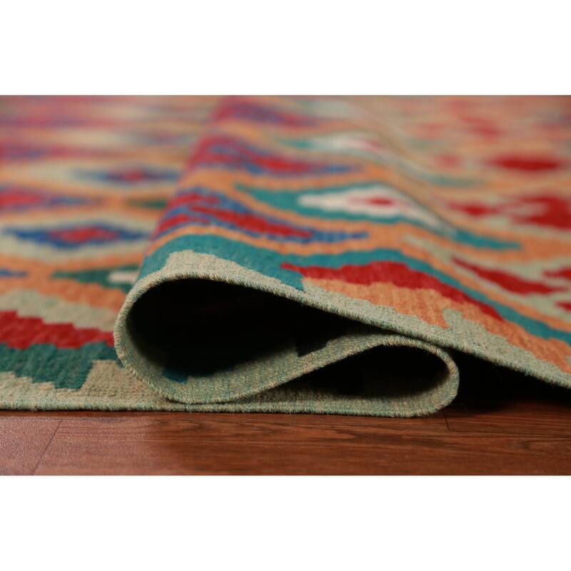 Hand Woven Oriental 100% Wool Carpet Southwestern Geometric Oranges & Rust Kilim Area Rug - 8' 6'' X 5' 7''