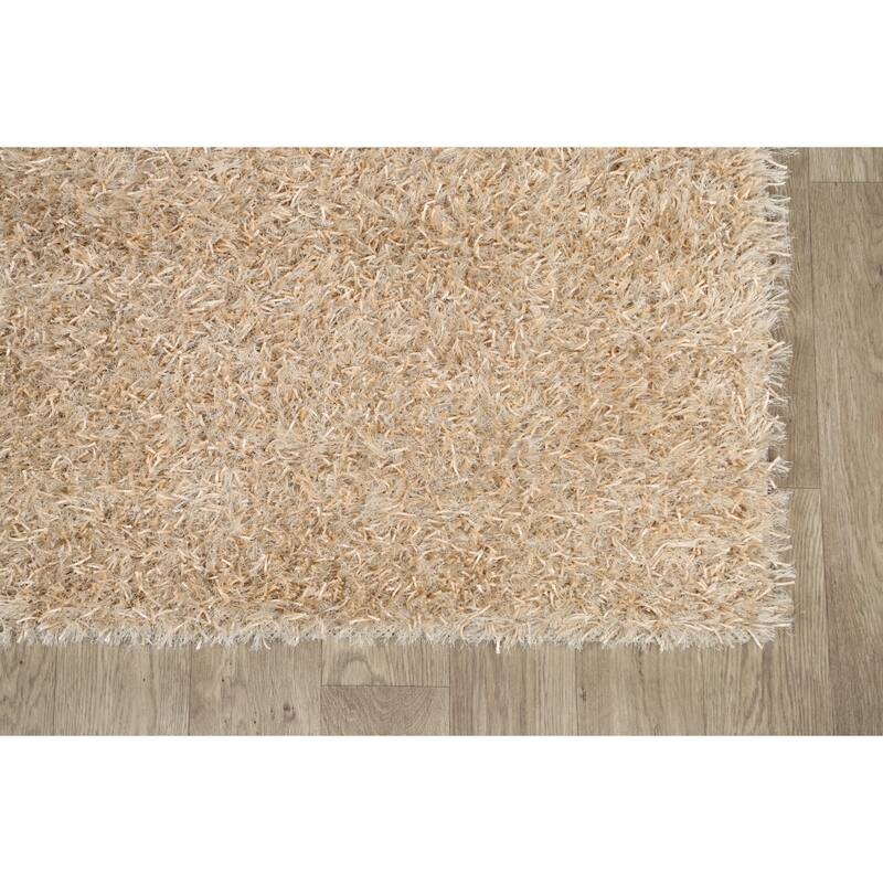 Hand Knotted Oriental Polyester Carpet Modern Contemporary Beige & Ivories Shaggy Area Rug - 7' 5'' X 5' 3''