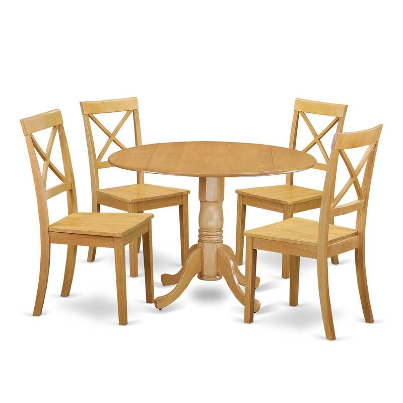 HomeStock 5-Piece Natural Oak Finish Solid Wood Top Dining Table with 4 Chairs with Lattice Back