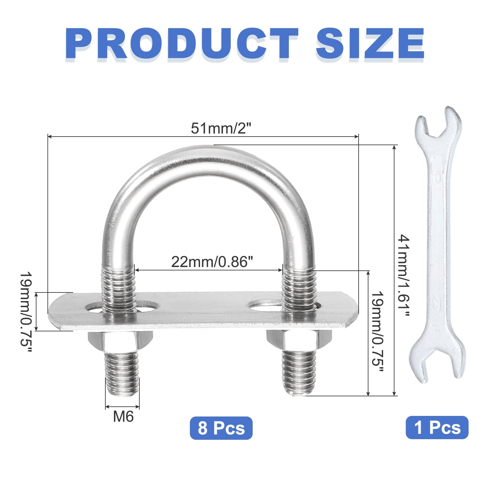 Pcs U-Bolts, Stainless Steel Round Bend U Bolts with Nuts Frame Plate Washers and Wrench for Trailers Boats Axle